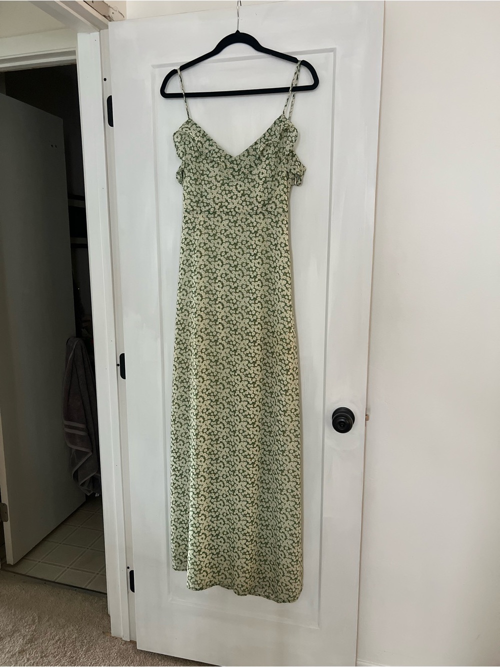 Altar’d State Maxi Green Floral Slip Dress with Ruffles L